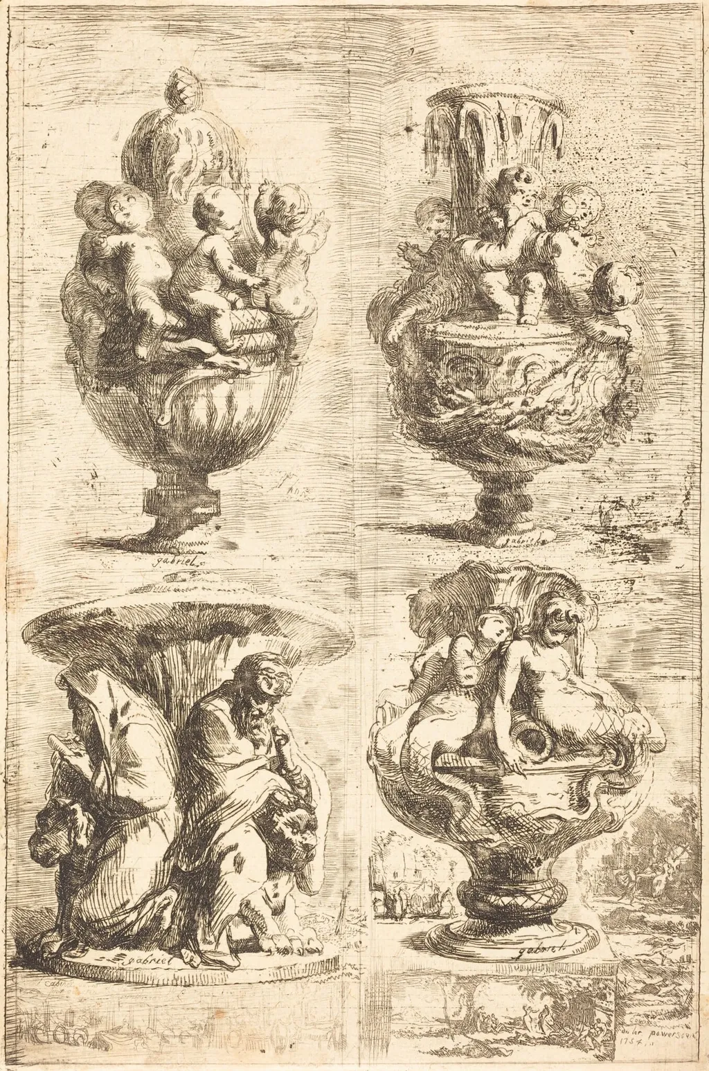 Four Vases (Les quatres vases), by Gabriel de Saint-Aubin, ink, 1754