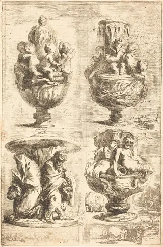 Four Vases (Les quatres vases), by Gabriel de Saint-Aubin, ink, 1754