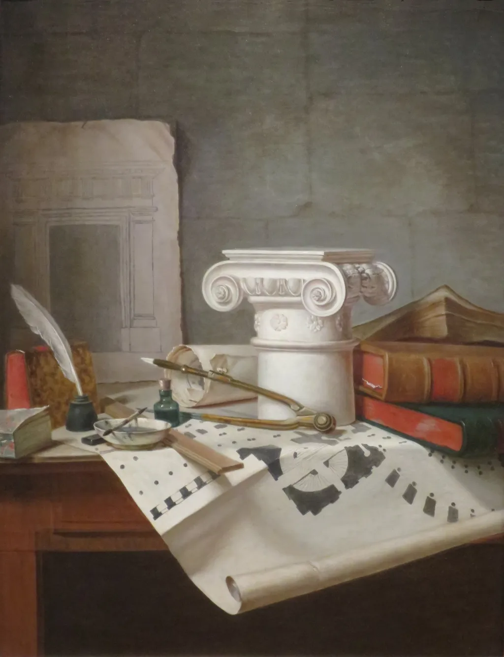 An Architect's Table, by Thomas Germain Joseph Duvivier, oil, 1772