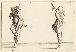 Two Pantaloons Dancing, by Jacques Callot, ink, 1622