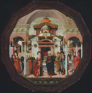 The Meeting of Solomon and the Queen of Sheba; Cherub Holding Cornucopias of Cherries (recto and verso), by Francesco del Cossa, unspecified