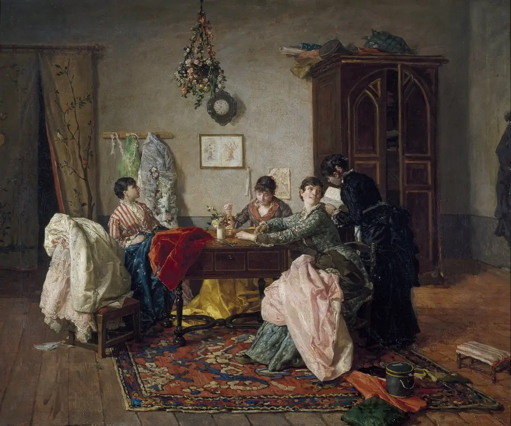 Dressmaker shop, by Manuel García Hispaleto, oil, 1890