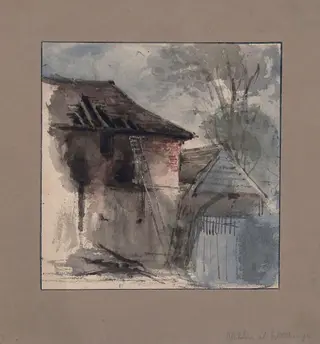After the fire at Tyttenhanger, by Marchioness of Waterford Louisa Anne, watercolor, 1864
