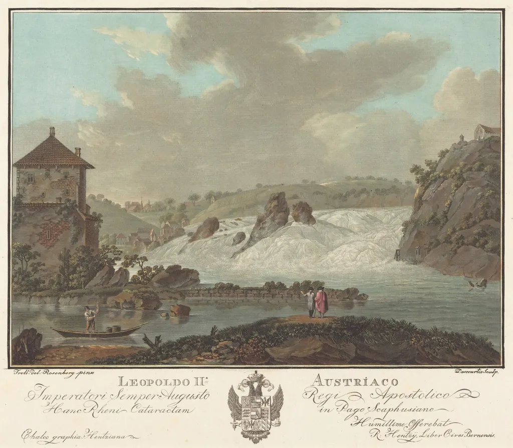 Falls of Schaffhausen, by Charles-Melchior Descourtis, ink, 1784