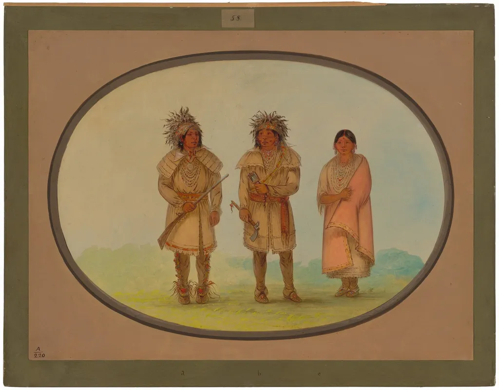 Three Peoria Indians, by George Catlin, oil, 1865