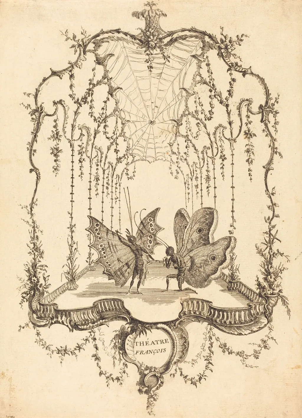 Théâtre Français (French Theater), by Charles Germain de Saint-Aubin, ink, 1756