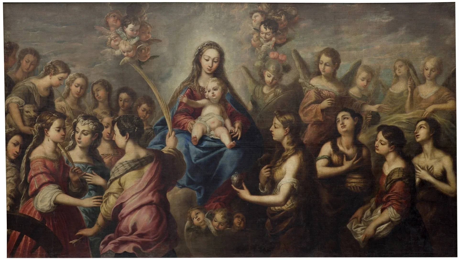 La Virgen con santos y ángeles, detail