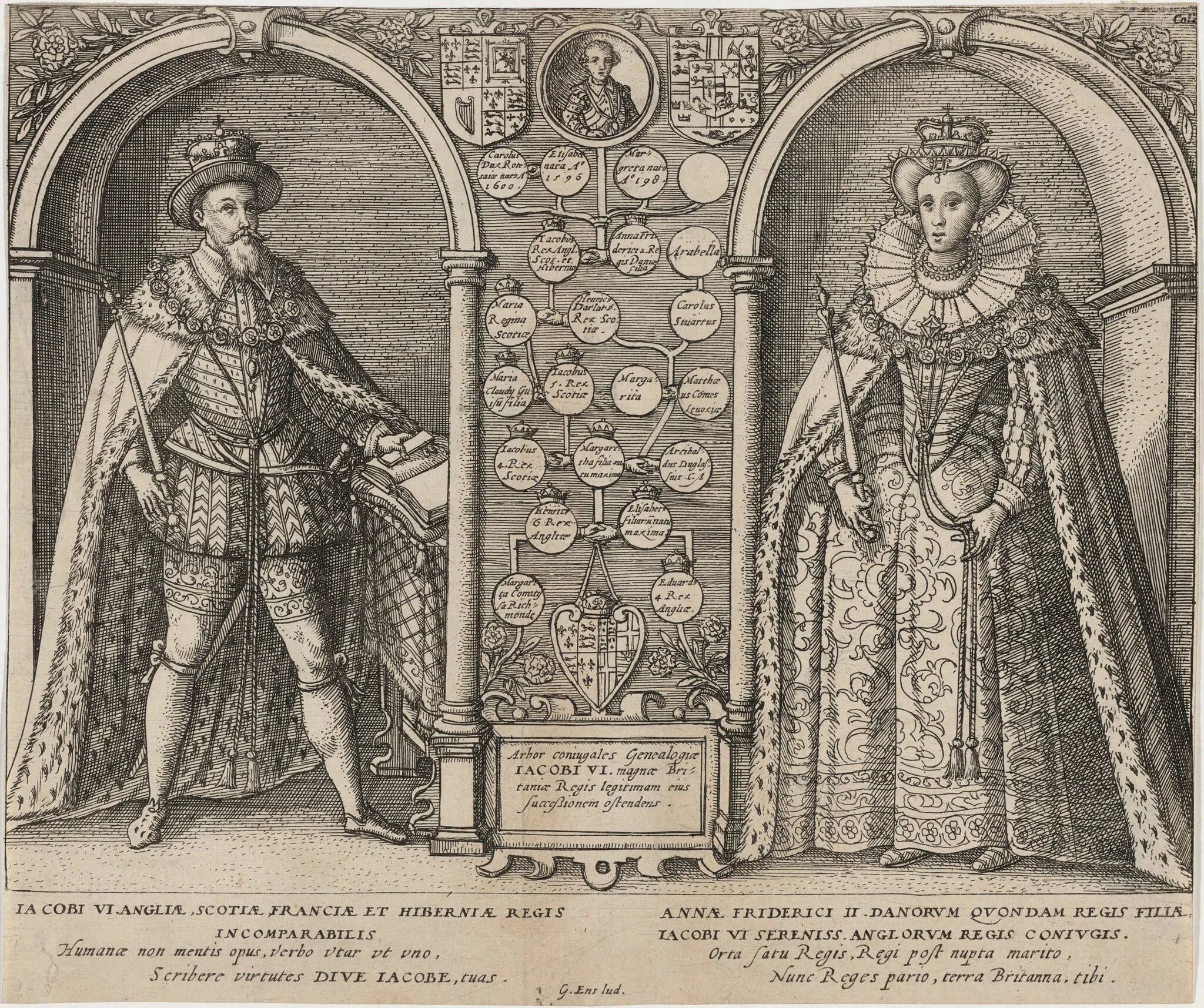 James I and Anne of Denmark with GeneologicalTree, detail
