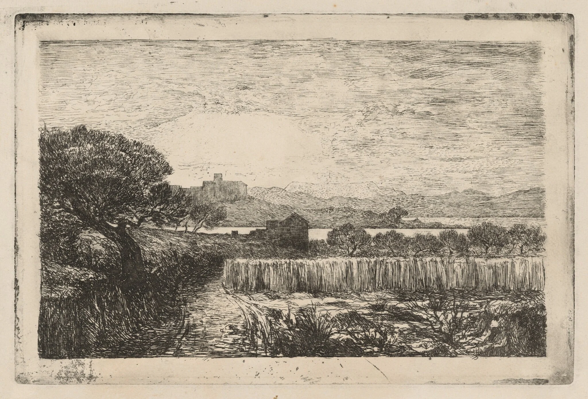 Village Overlooking a Bay, detail