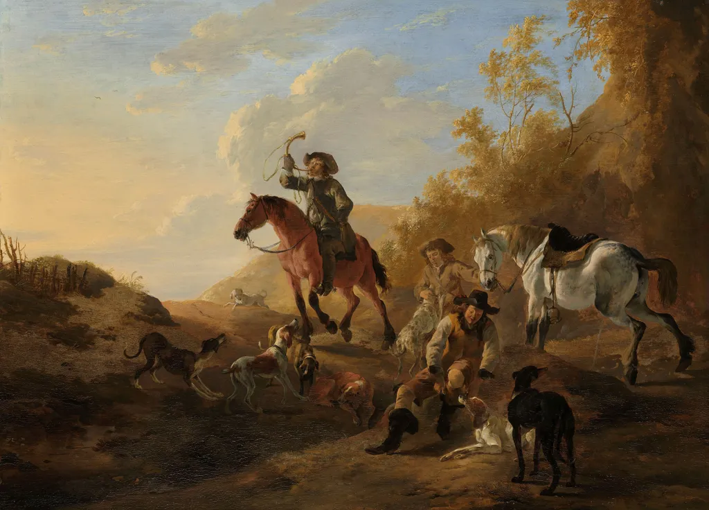 Hunters Resting, by Dirk Stoop, oil, 1650