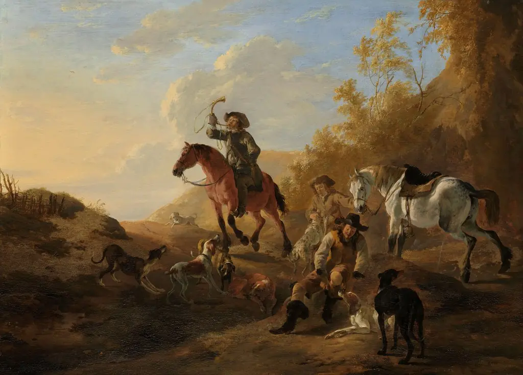 Hunters Resting, by Dirk Stoop, oil, 1650