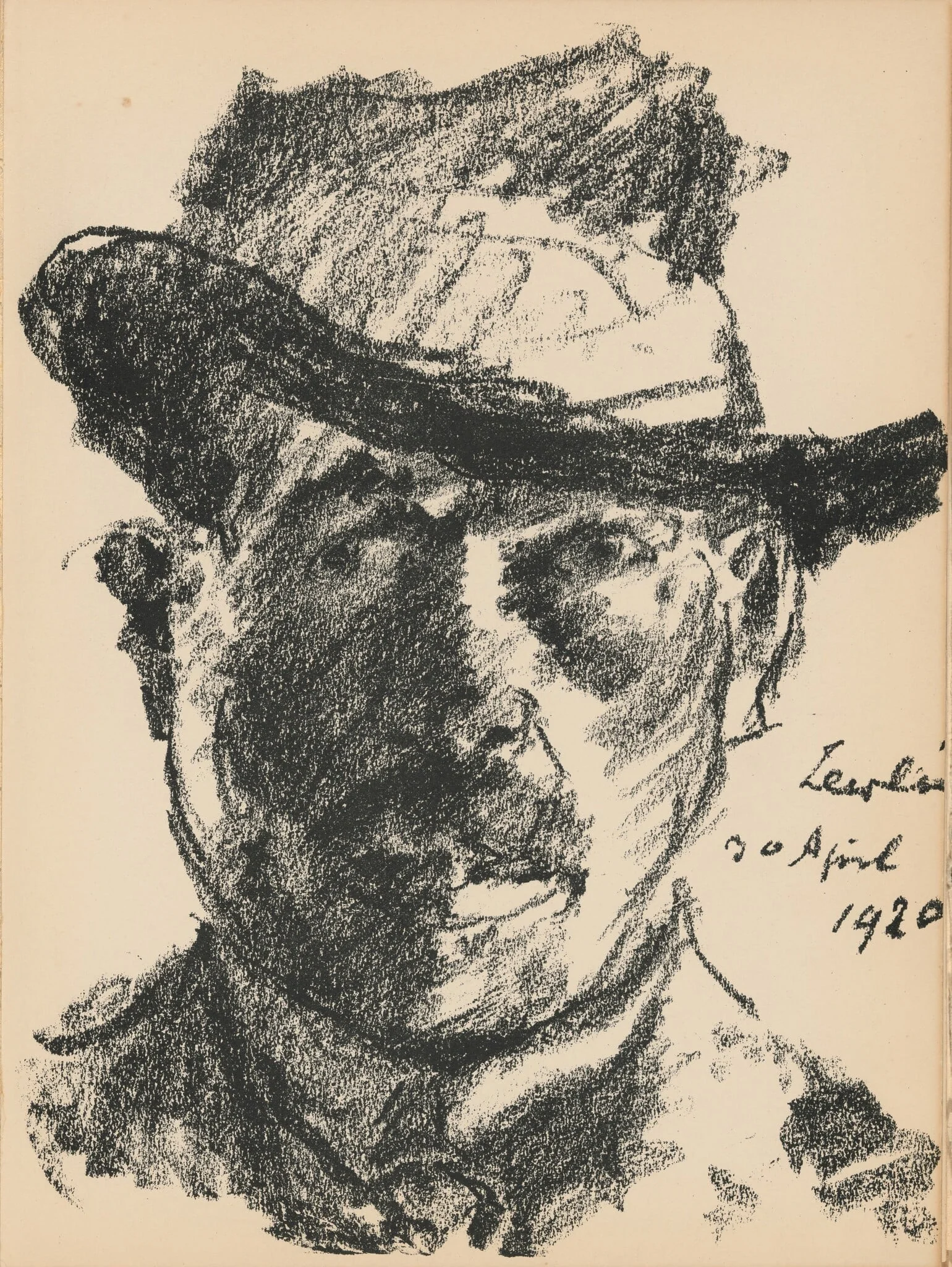 Selbstbildnis (Self-Portrait) from Deutsche Graphiker der Gegenwart (German Printmakers of Our Time), detail