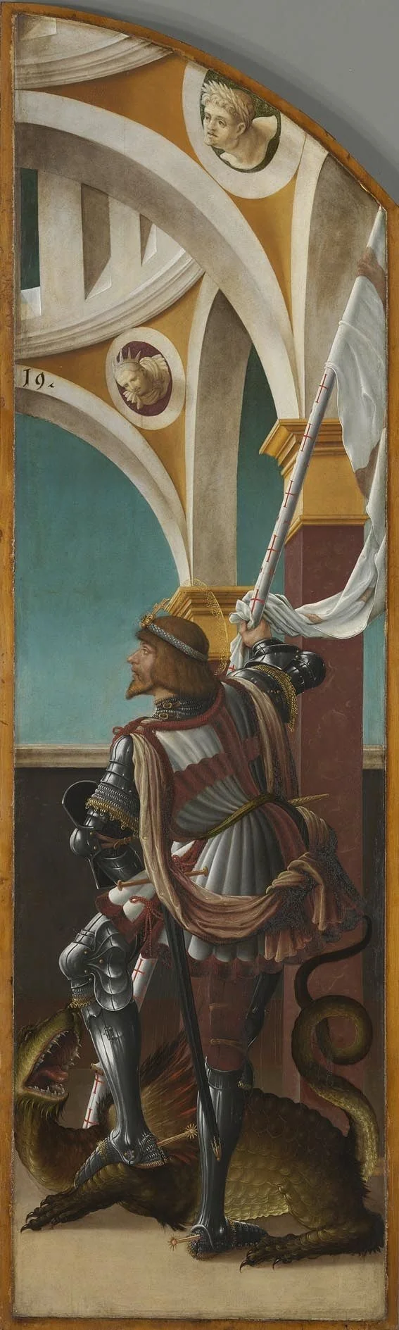 Kreuzigungsaltar, rechte Flügelaußenseite: Hl. Georg, detail