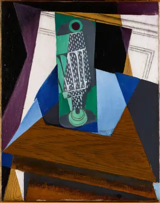 Glass on Table, by Juan Gris, oil, 1916