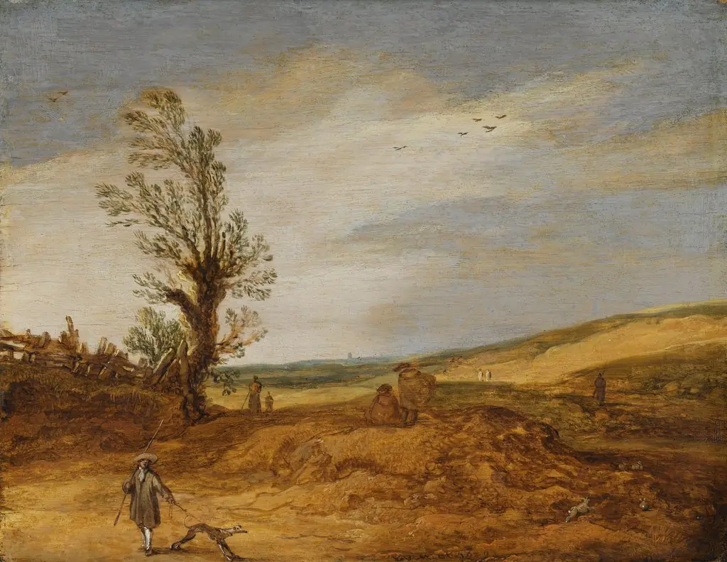 Dune landscape, by Esaias van de Velde, oil, 1629