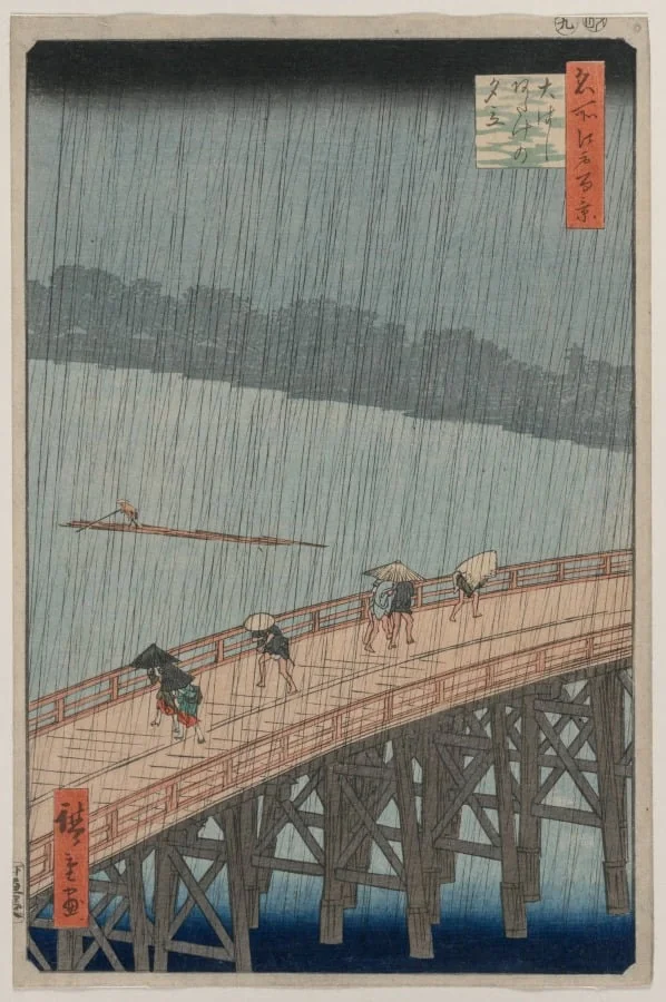 Sudden Shower over Shin-Ōhashi Bridge and Atake, from the series One Hundred Famous Views of Edo, detail