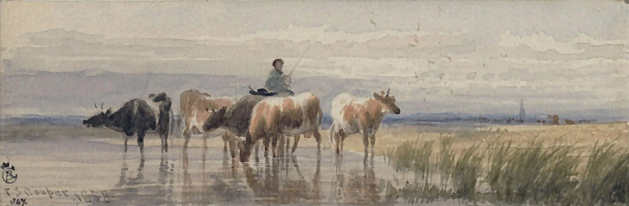 River Scene, with Cattle, detail