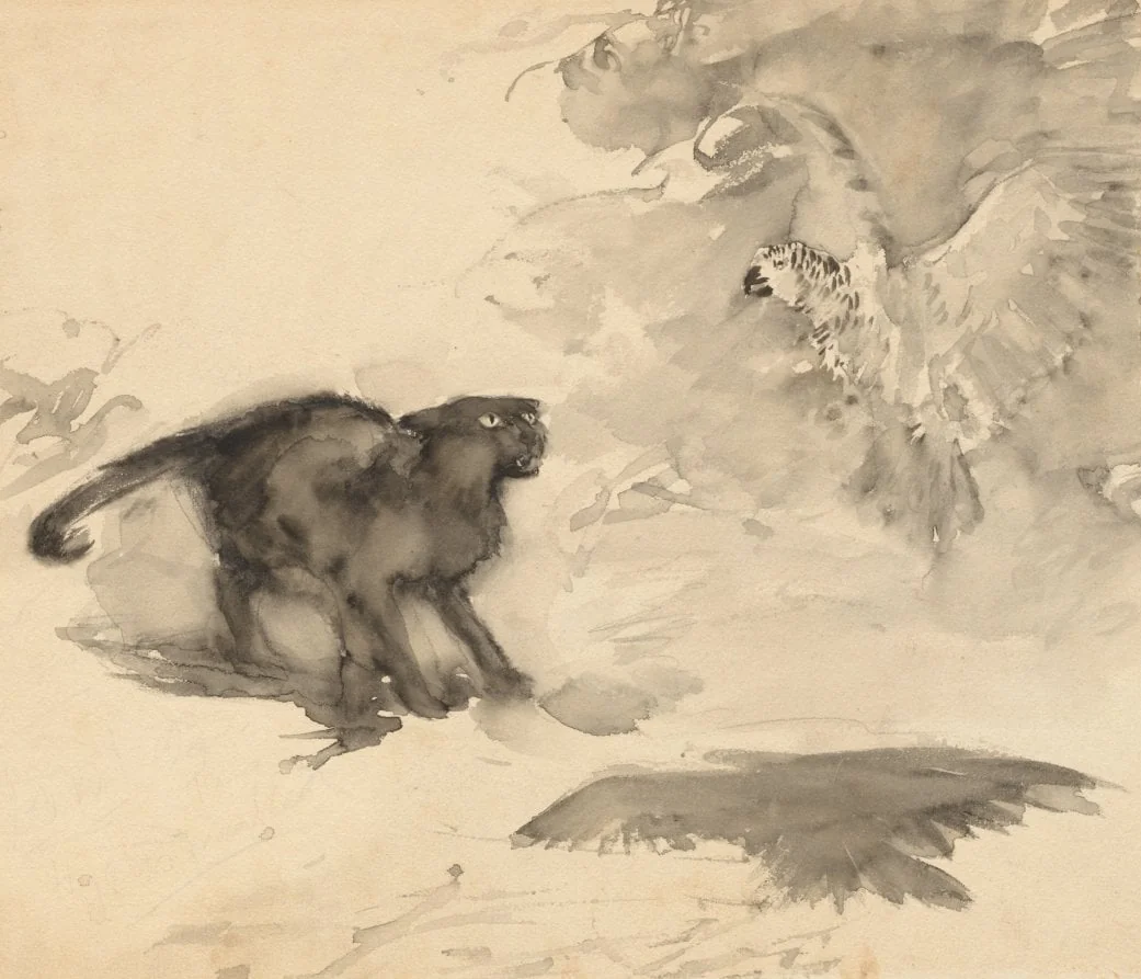 The Parrot and the Cat (Sketch for "Good-Night" by Eleanor Gates), detail