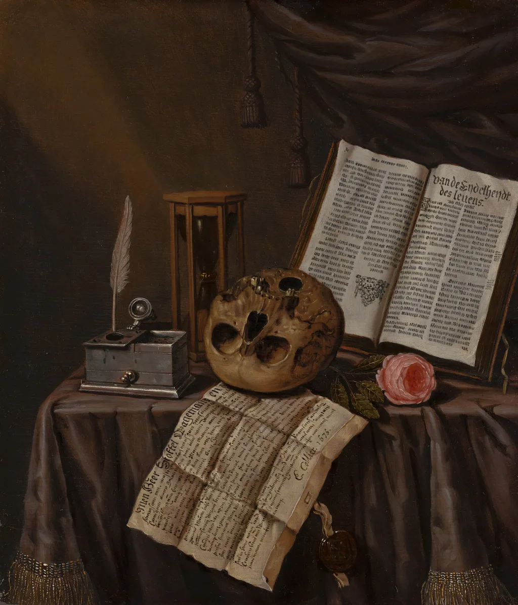 Vanitas Still Life, by Evert Collier, oil, 1675