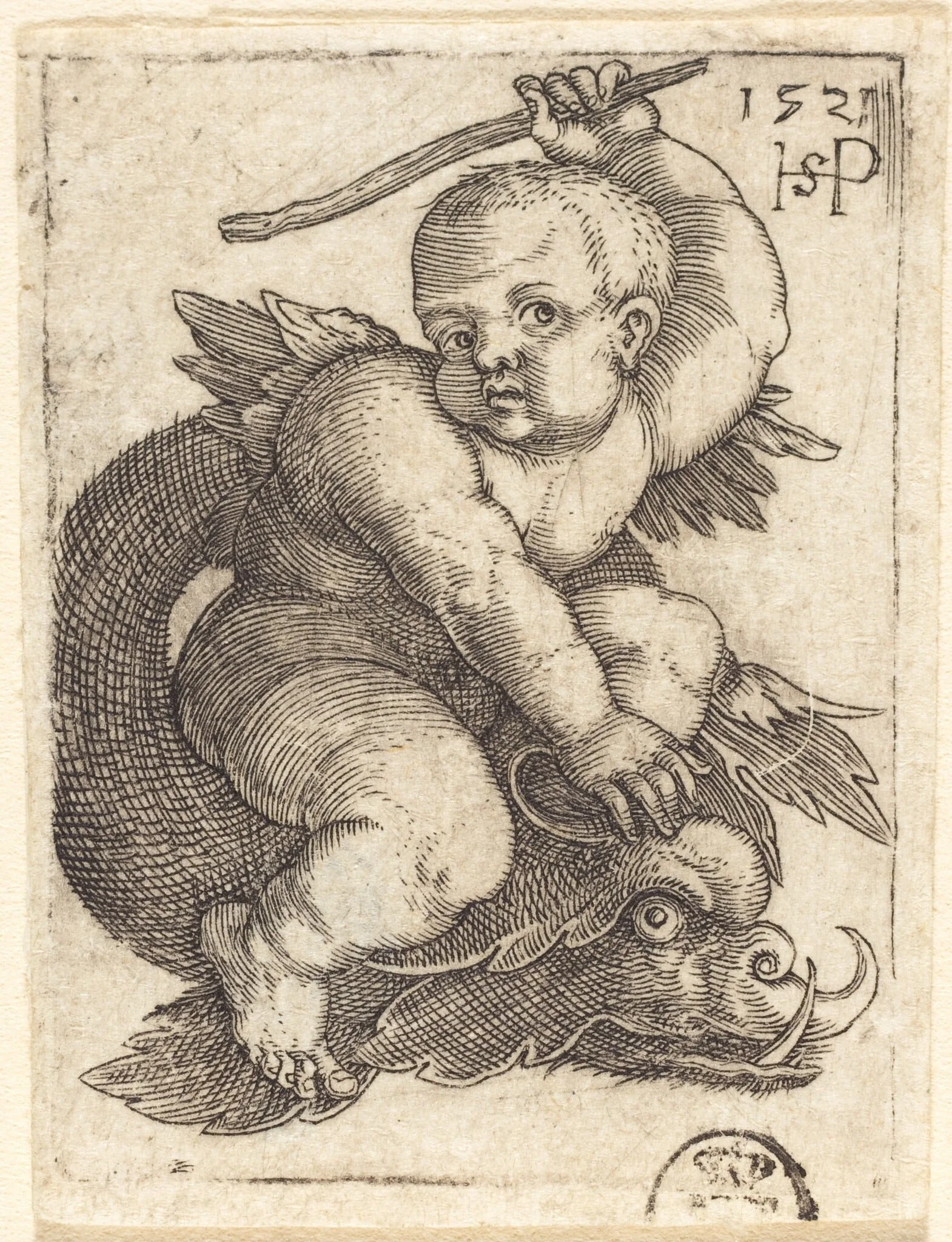 Genius on a Dolphin, Riding to the Right, detail
