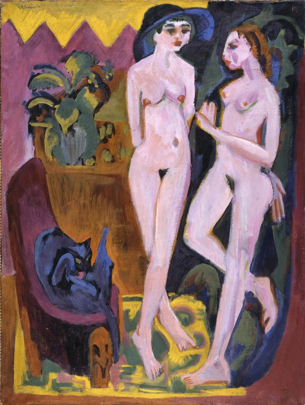 Two Nudes in a Room, by Ernst Ludwig Kirchner, unspecified, 1914