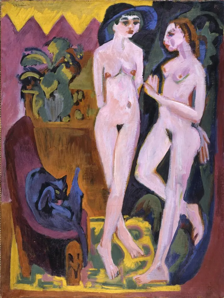 Two Nudes in a Room, by Ernst Ludwig Kirchner, unspecified, 1914