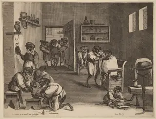 The Monkeys' Barber Shop, by Coryn Boel, ink, 1601