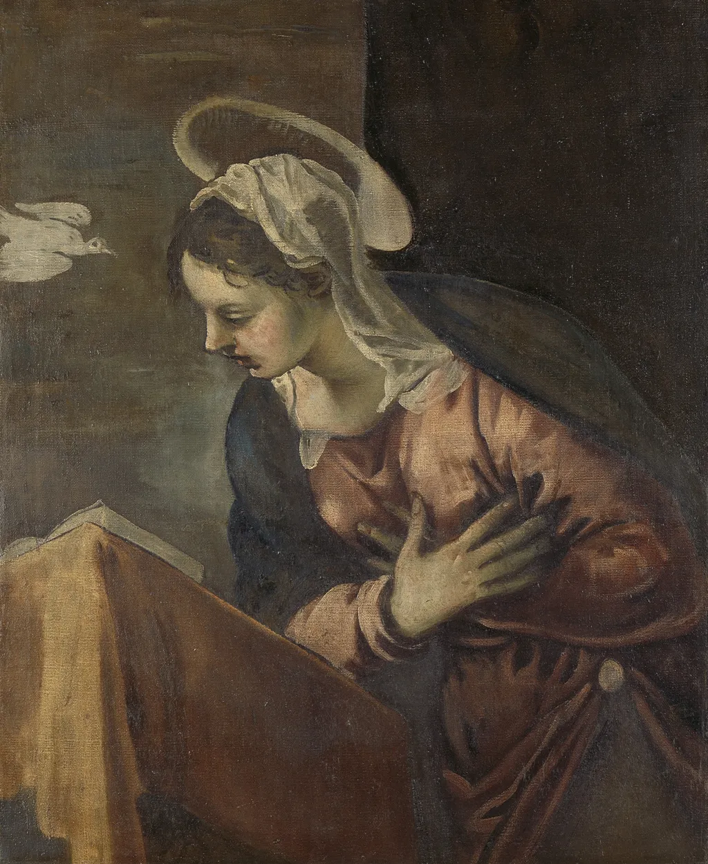 Virgin from the Annunciation to the Virgin, by Jacopo Tintoretto, oil, 1560