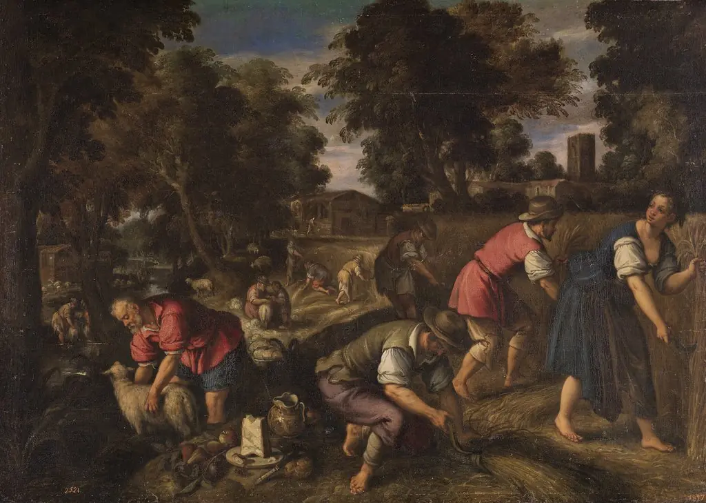 Mowing and Shearing, or The Summer, by Paolo Fiammingo, oil, 1551