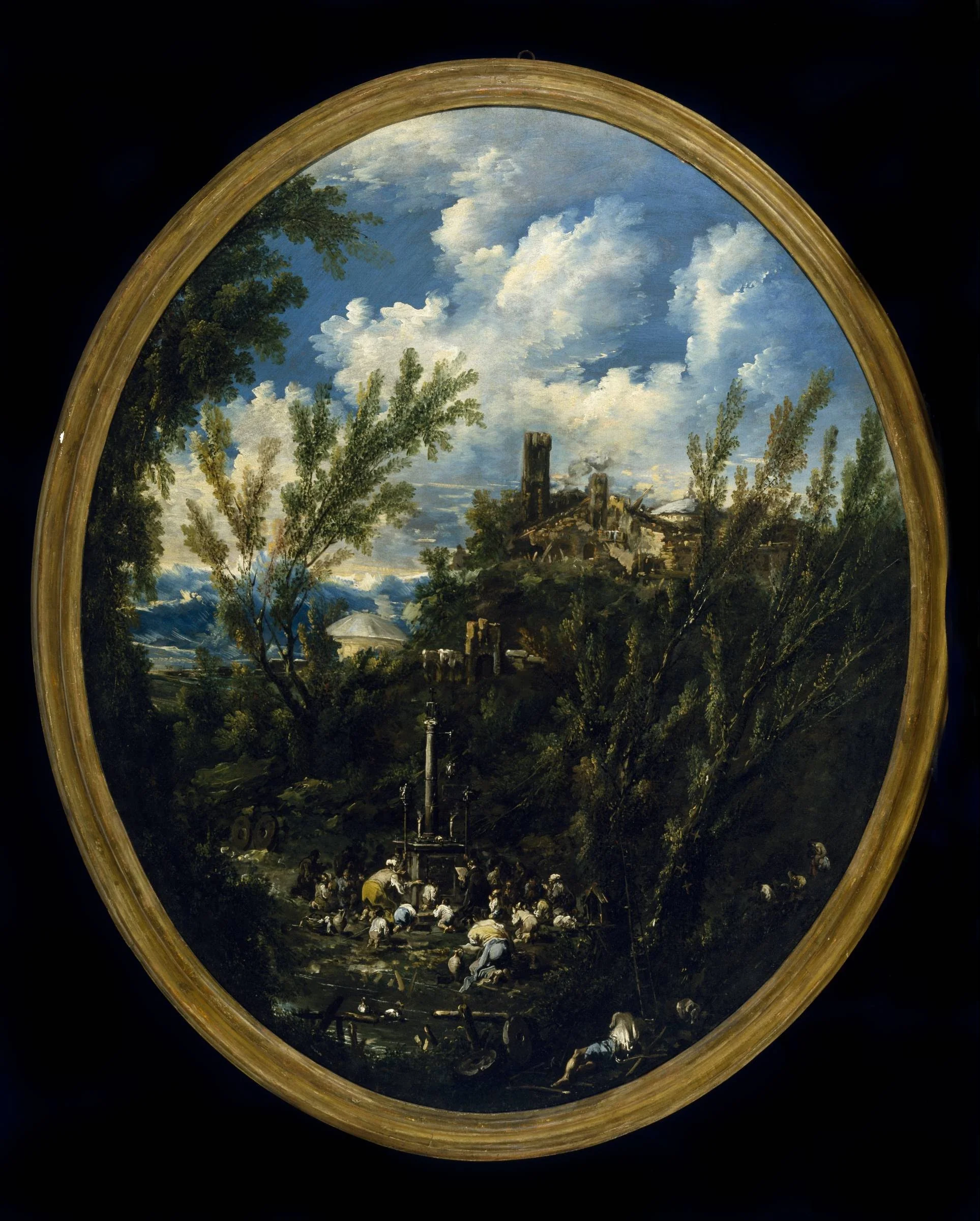 Worshippers at a Shrine in a Mountainous Landscape, detail