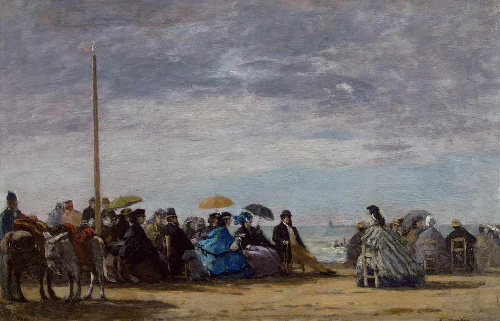 The beach, by Eugène Boudin, oil, 1864