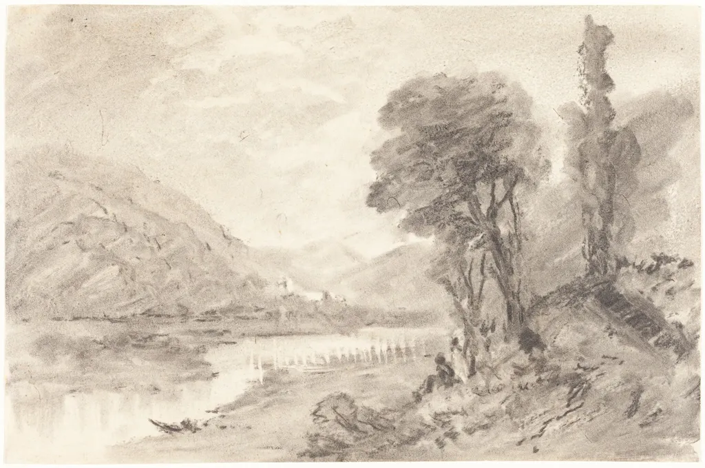 Landscape, by British 19th Century, charcoal, 1801