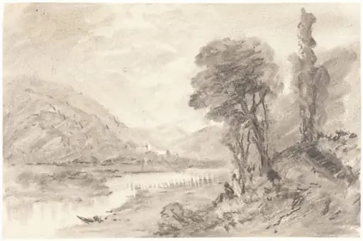 Landscape, by British 19th Century, charcoal, 1801