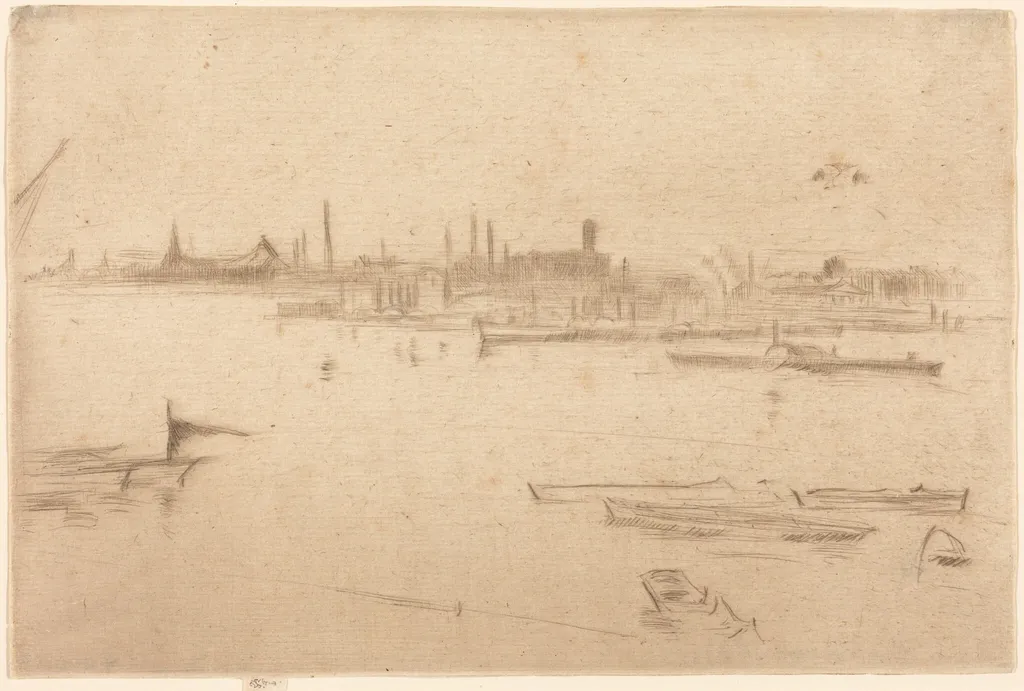 Battersea: Dawn, by James McNeill Whistler, ink, 1875