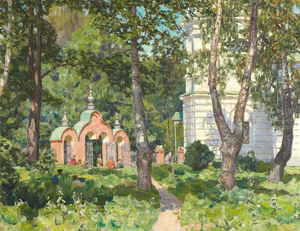 Demyanovo. At the churchyard, by Apollinary Vasnetsov, oil, 1917