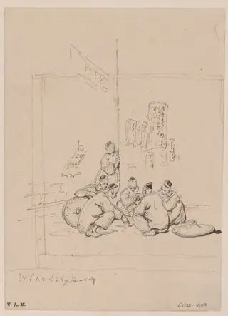 A group of Chinese figures at a street corner, by George Chinnery, 12