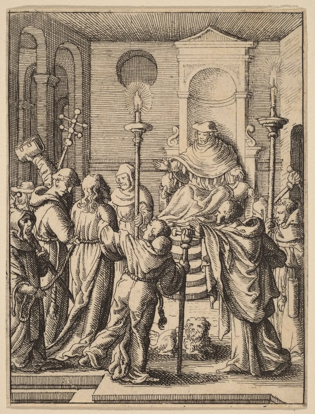Jesus before Annas, by Wenceslaus Hollar, ink, 1642