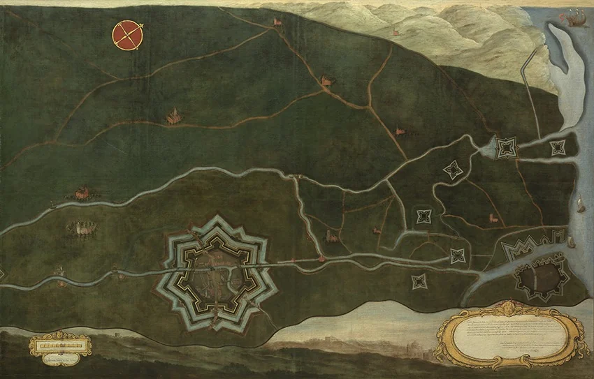 Kaart van Damme en de Spaanse grensforten bij Sluis, detail