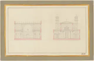Section of the Crossing and the West End of a Cathedral for Berlin, by Karl Friedrich Schinkel, graphite, 1827