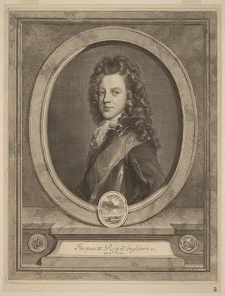 Jacques III, Roy d'Angleterre (James III, Prince of Wales), by Gerard Edelinck, ink, 1706