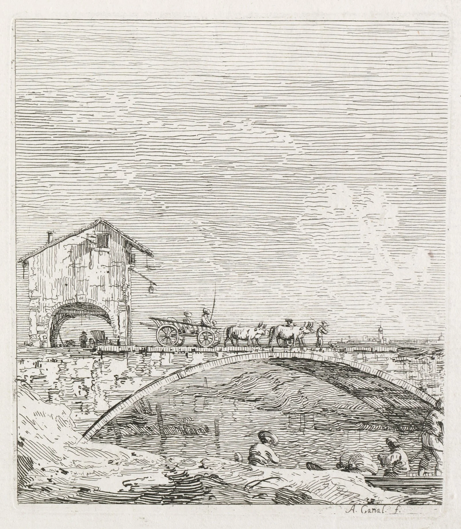 Views: A Wagon Passing over a Bridge, detail