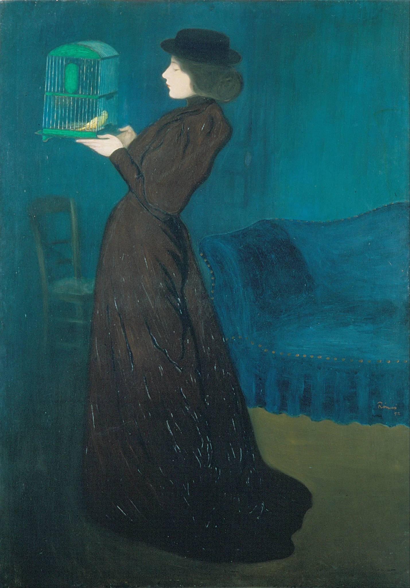 Woman with a Birdcage, detail