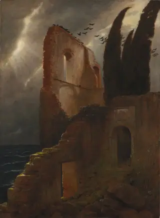 Ruin by the Sea, by Arnold Böcklin, oil, 1891