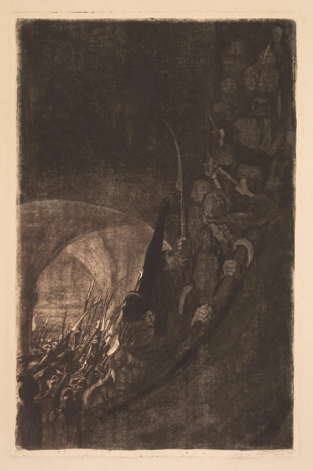 Peasants' War:  Arming in a Vault, by Käthe Kollwitz, 1906