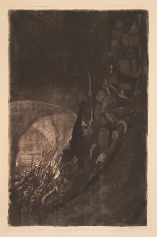 Peasants' War:  Arming in a Vault, by Käthe Kollwitz, 1906