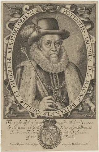 James I of England, by Simon van de Passe, ink, 1621