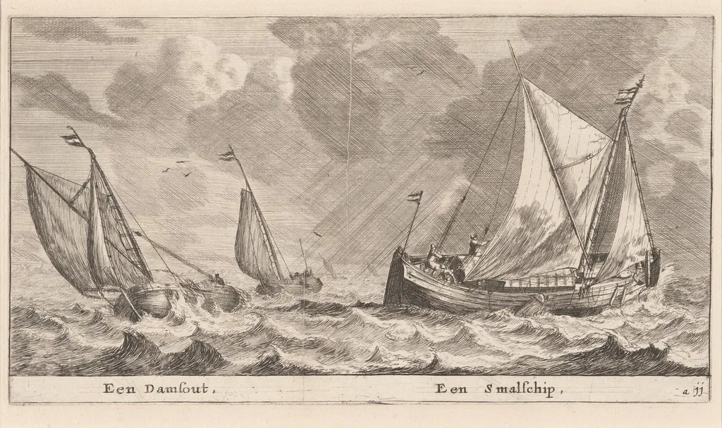 A Damschuit and a "Smalschip", by Nooms, called Zeeman, Reinier, ink, 1653