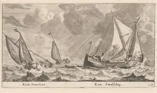 A Damschuit and a "Smalschip", by Nooms, called Zeeman, Reinier, ink, 1653