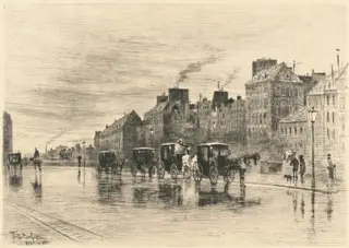 Une Matinée d'Hiver au Quai de l'Hôtel-Dieu (Winter Morning on the Quai de l'Hôtel-Dieu), by Félix-Hilaire Buhot, ink, 1876