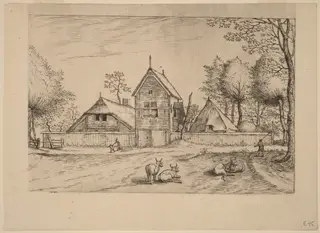 Farmstead, by Johannes van Doetechum the Elder, ink, 1560